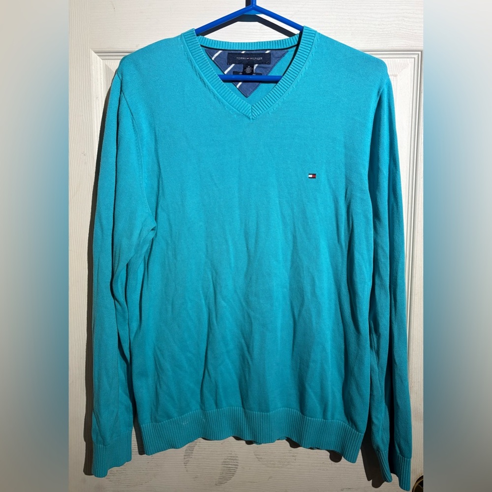 Tommy Hilfiger Men's Aqua V-Neck Sweater